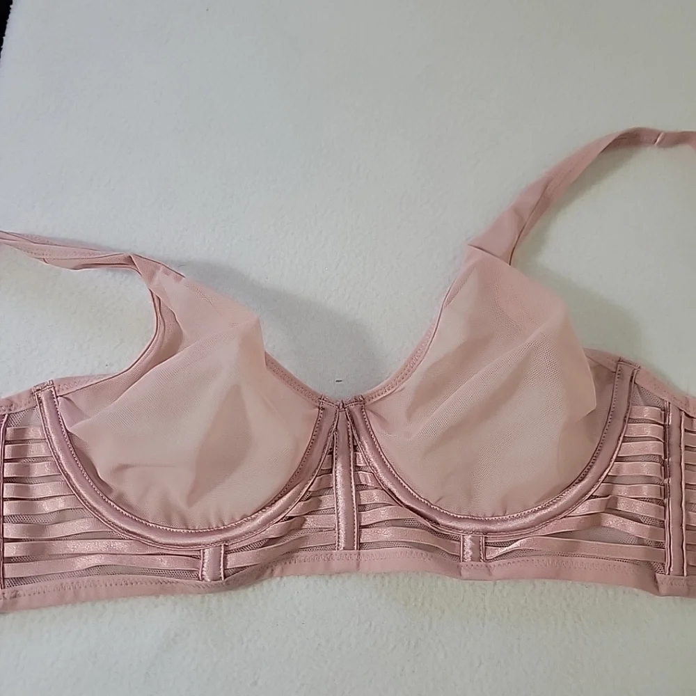 Victoria's Secret Pink Semi Sheer Underwire Unlined Plunge Bra, 32D - Picture 3 of 9